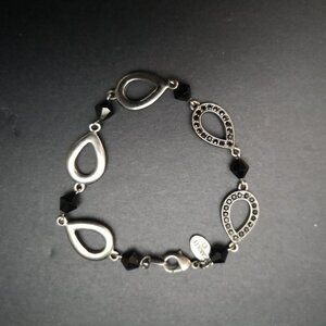 Carolee Teardrop Silver Tone Bracelet with Small Black Faux Stones/Beads